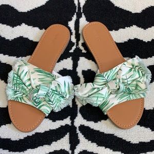 Forever 21 Tropical Palm Print Bow Front Slide Sandals Size 9